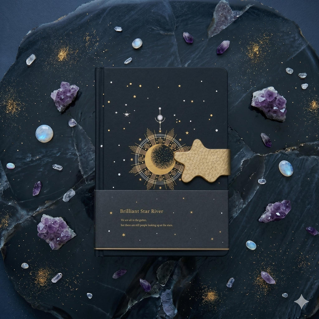 Libreta Premium "Brilliant Star River" | Diseño Celestial con Detalles Dorados y Broche de Estrella Dorada