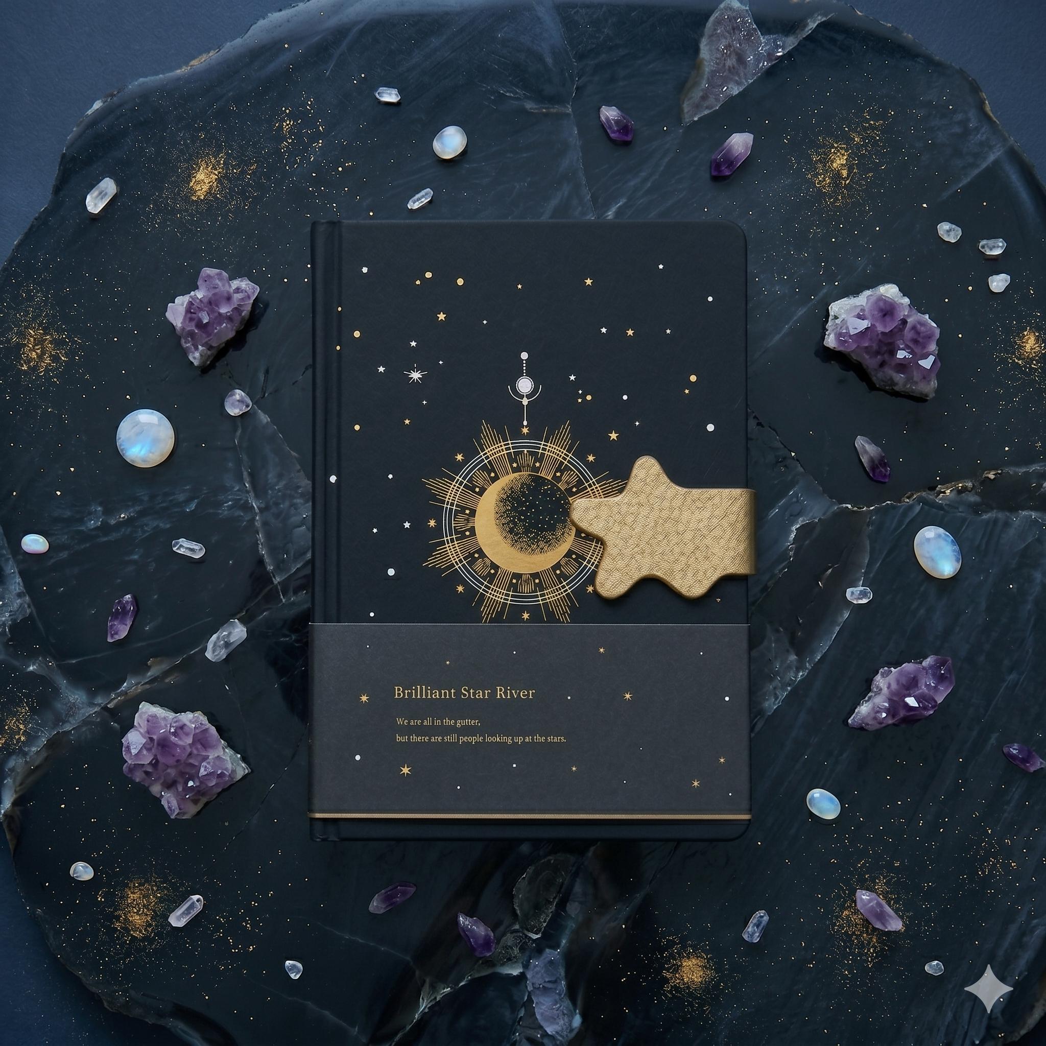 Libreta Premium "Brilliant Star River" | Diseño Celestial con Detalles Dorados y Broche de Estrella Dorada