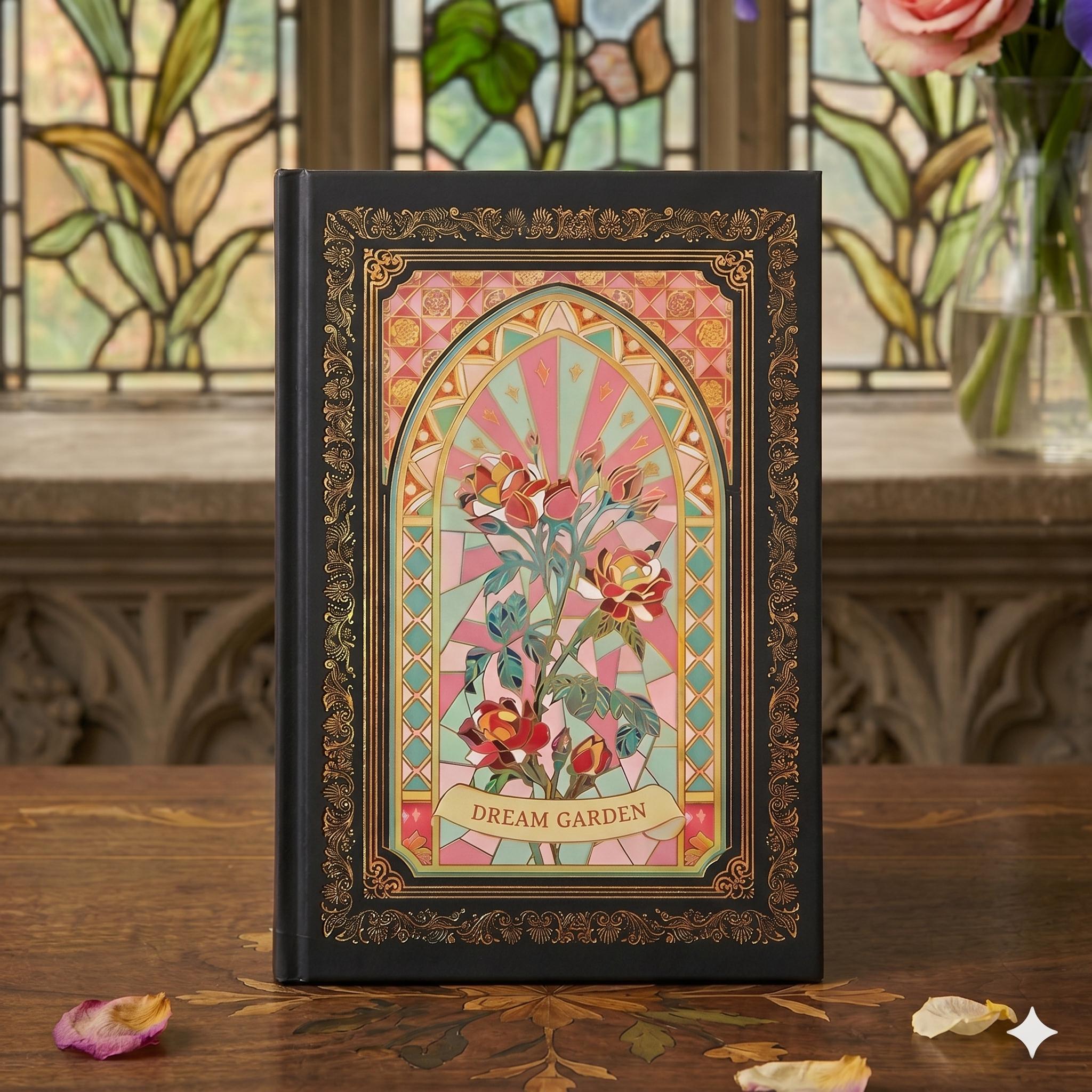 Libretas Pasta Dura "Dream Garden" Premium Estilo Vitral con Bordes Dorados