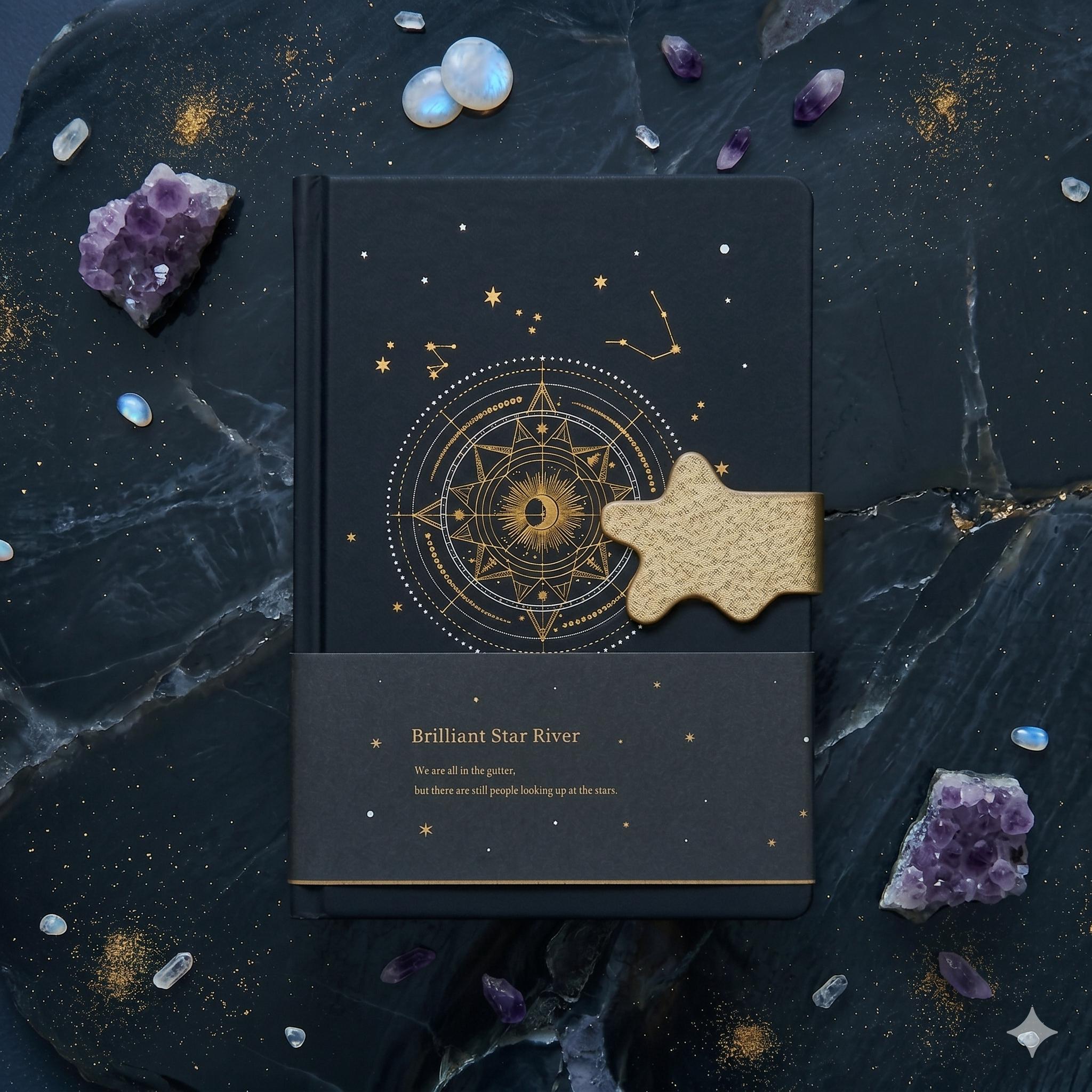 Libreta Premium "Brilliant Star River" | Diseño Celestial con Detalles Dorados y Broche de Estrella Dorada