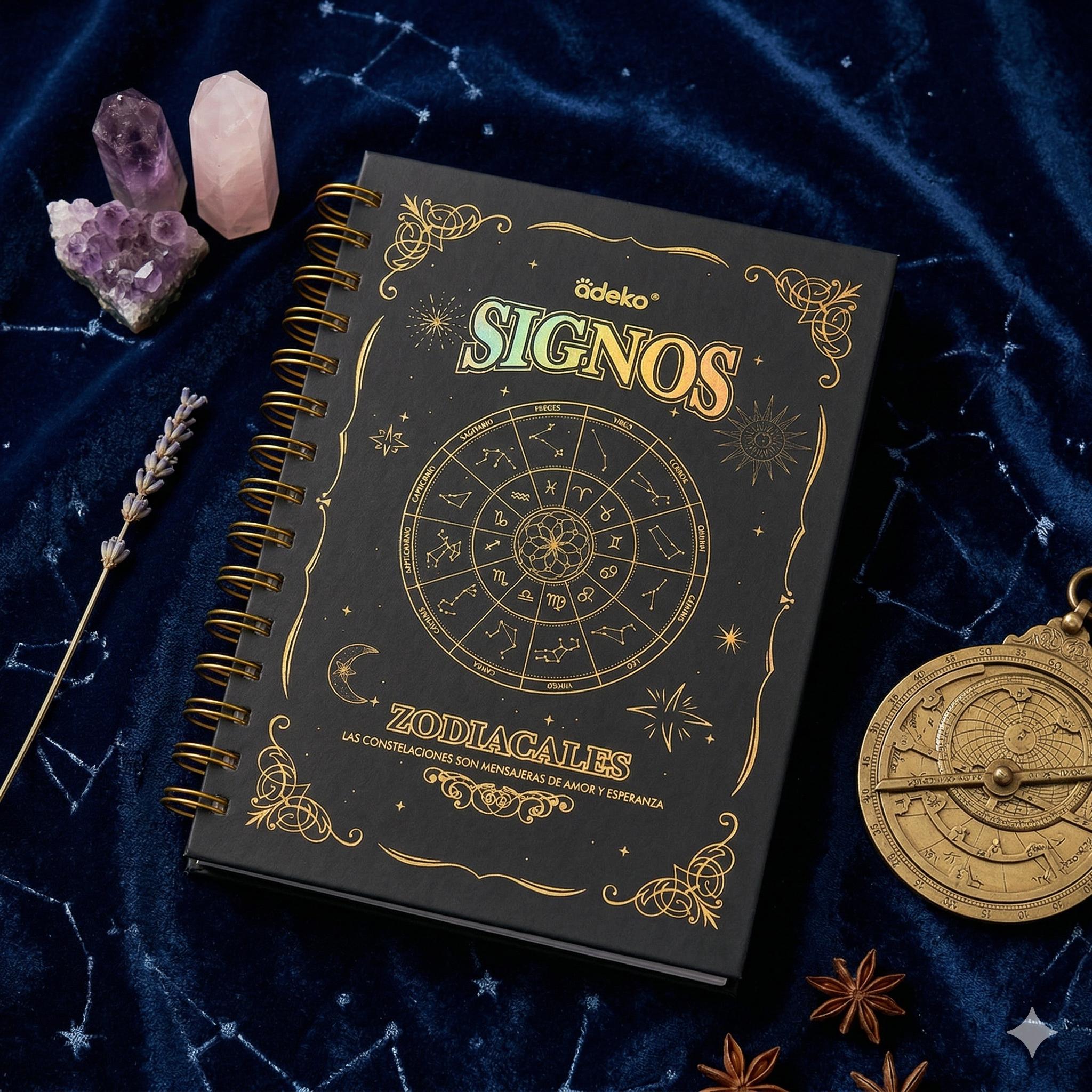 Libreta obscura, pasta dura "Signos Zodiacales" — Edición Hojas de Medianoche (21cm x 15cm)