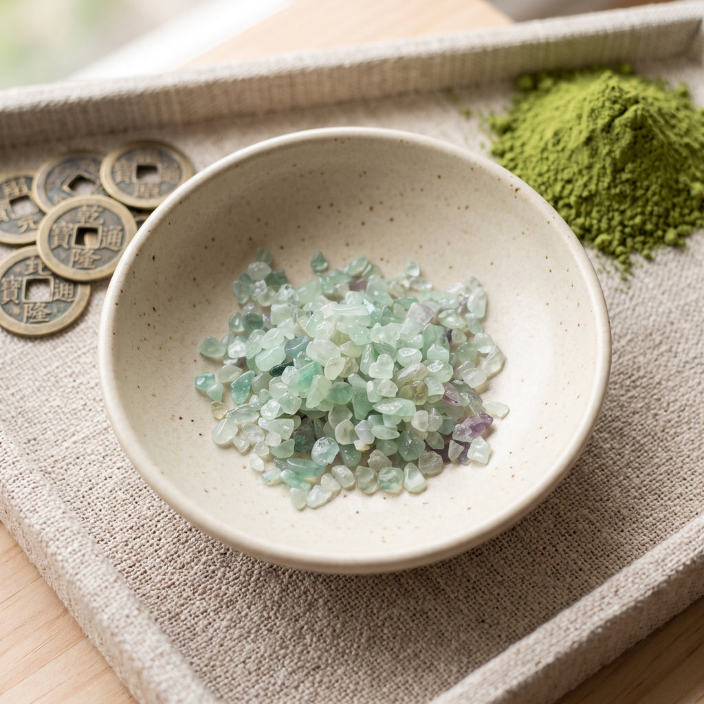 Perfume Esotérico de Abundancia | Roll-On con Cuarzo Verde y Aroma Matcha, Rellenable.
