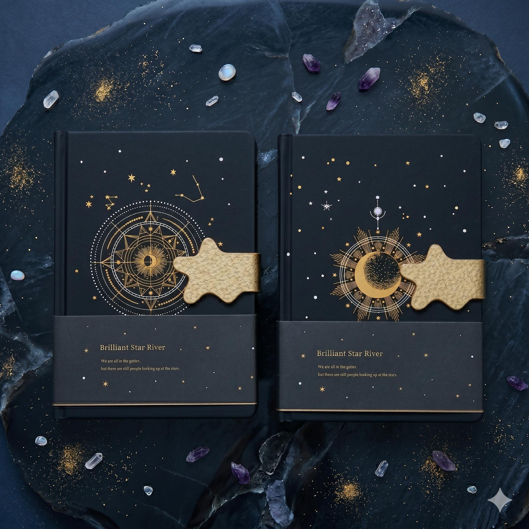 Libreta Premium "Brilliant Star River" | Diseño Celestial con Detalles Dorados y Broche de Estrella Dorada