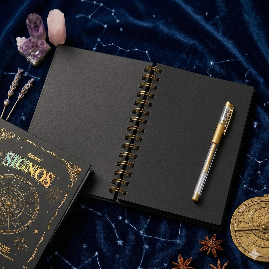 Libreta obscura, pasta dura "Signos Zodiacales" — Edición Hojas de Medianoche (21cm x 15cm)