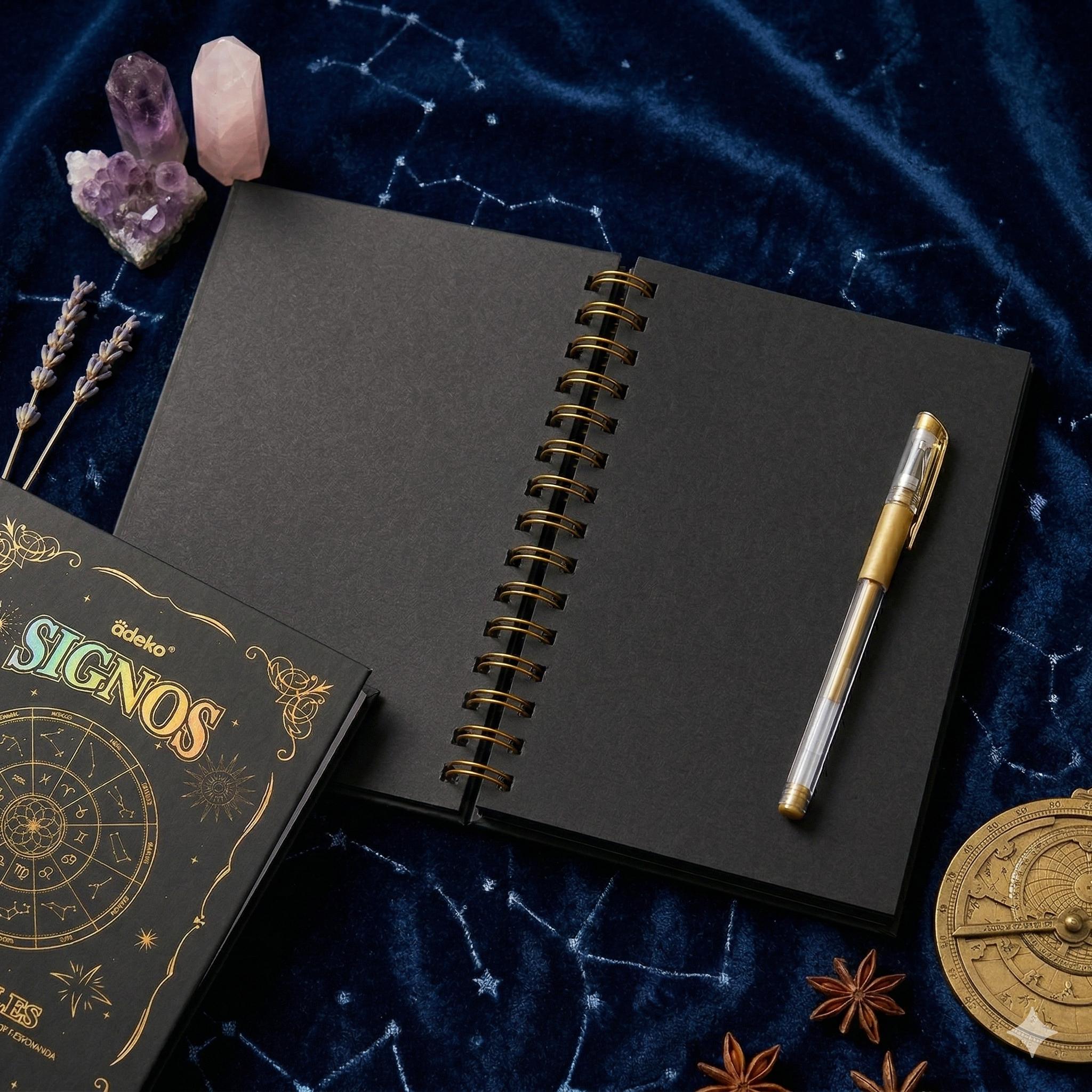 Libreta obscura, pasta dura "Signos Zodiacales" — Edición Hojas de Medianoche (21cm x 15cm)